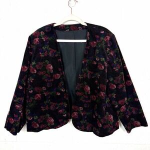 VTG Corduroy Jacket Lined Boxy Open Eclectic Dark Floral Goth Romantic Indie 1X